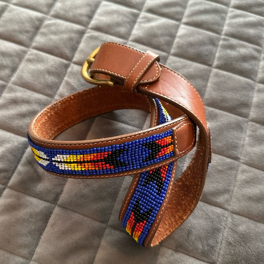 Lands END Beaded leather belt